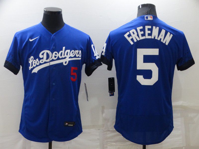 Men Los Angeles Dodgers #5 Freddie Freeman Blue City Edition Elite Nike 2022 MLB Jersey